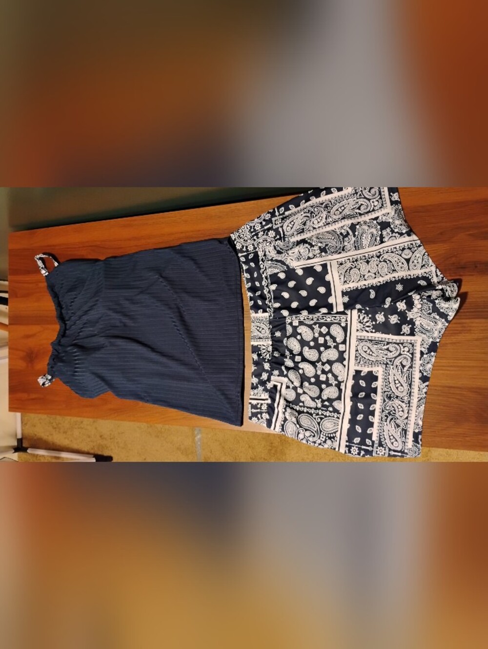 Navy Patchwork-Print Tankini